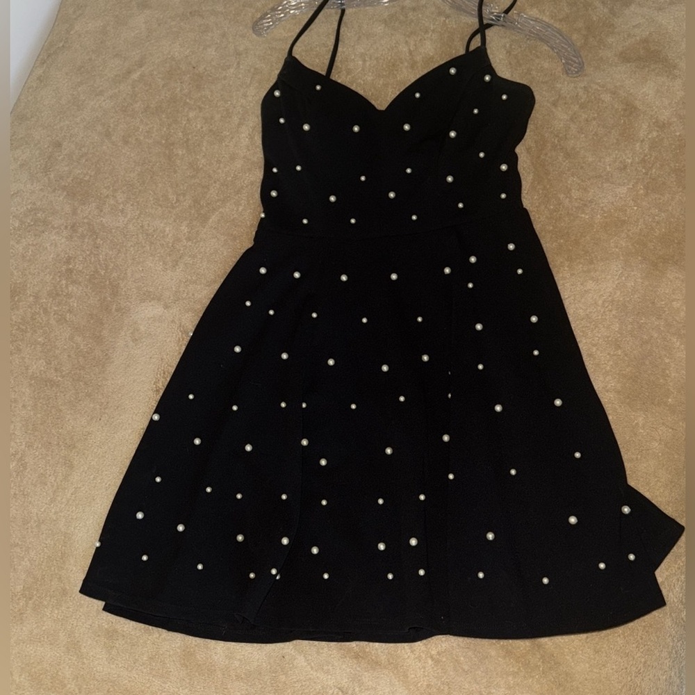 City Studios Pearl Embellished Black Cocktail Dress Small 5/6 Elegant Luxe